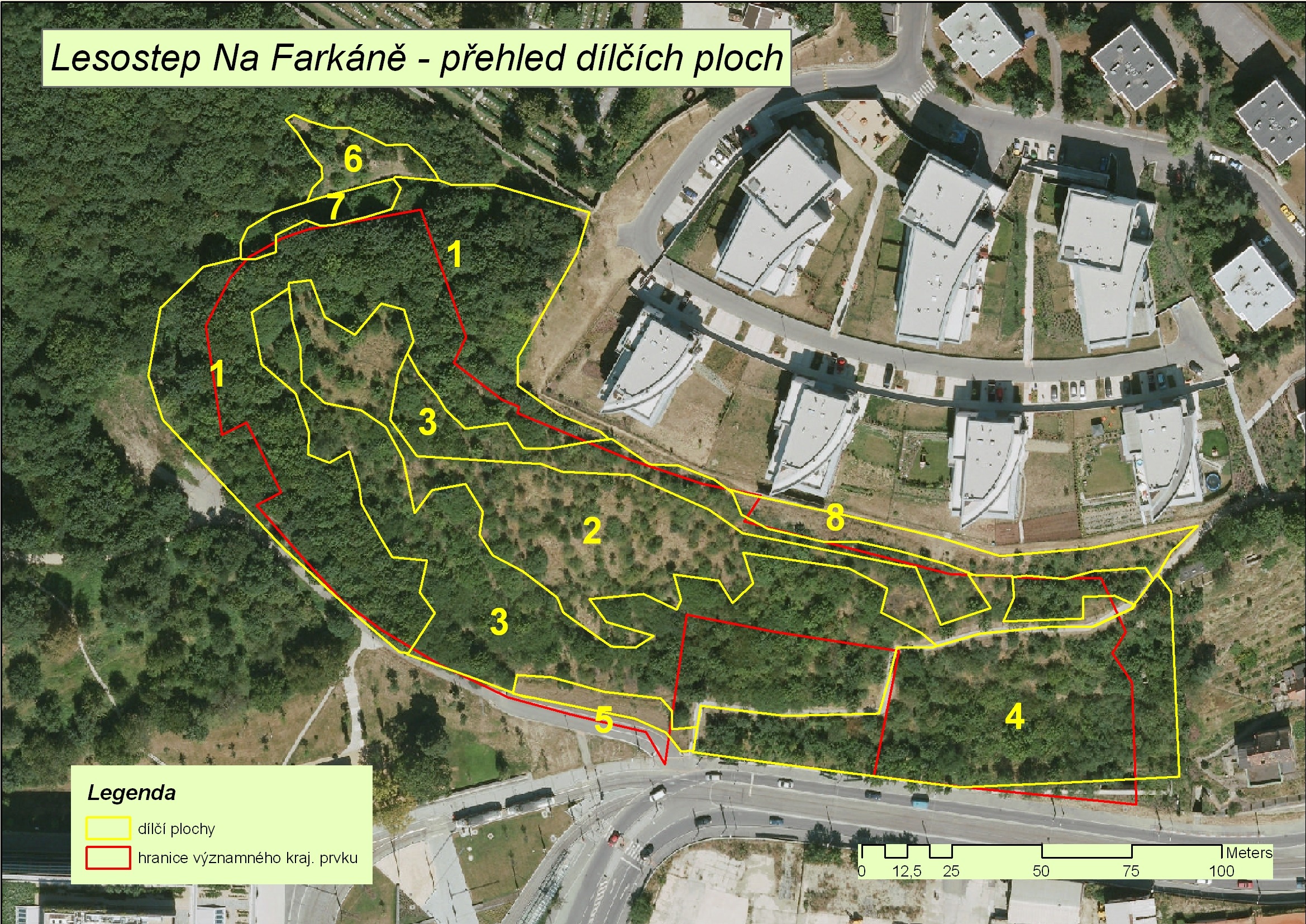 Čmeláci PLUS - Lesostep Radlice - VKP - Mapa dílčích ploch - Foto Magistrát HMP